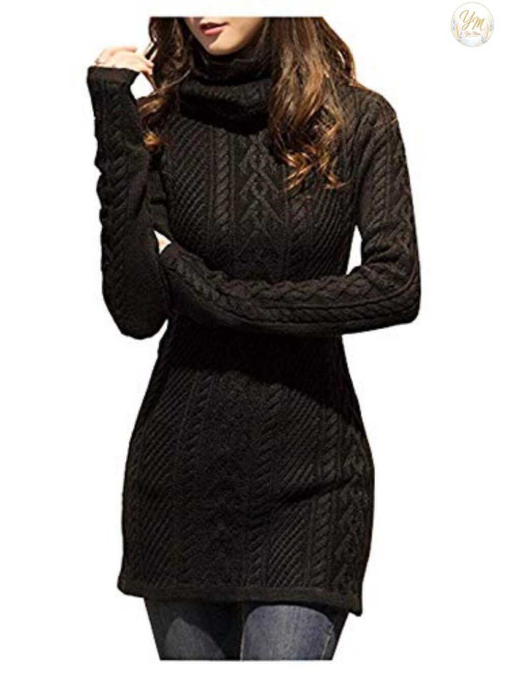 Women's Turtleneck Cable Knit Sweater Dress Long Sleeve Slim Fit Pullover
